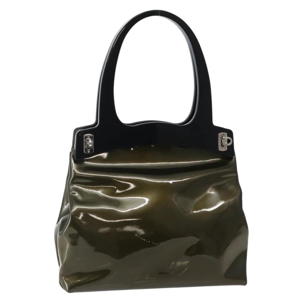 Salvatore Ferragamo Patent Leather Gancini Tote Bag Silver
